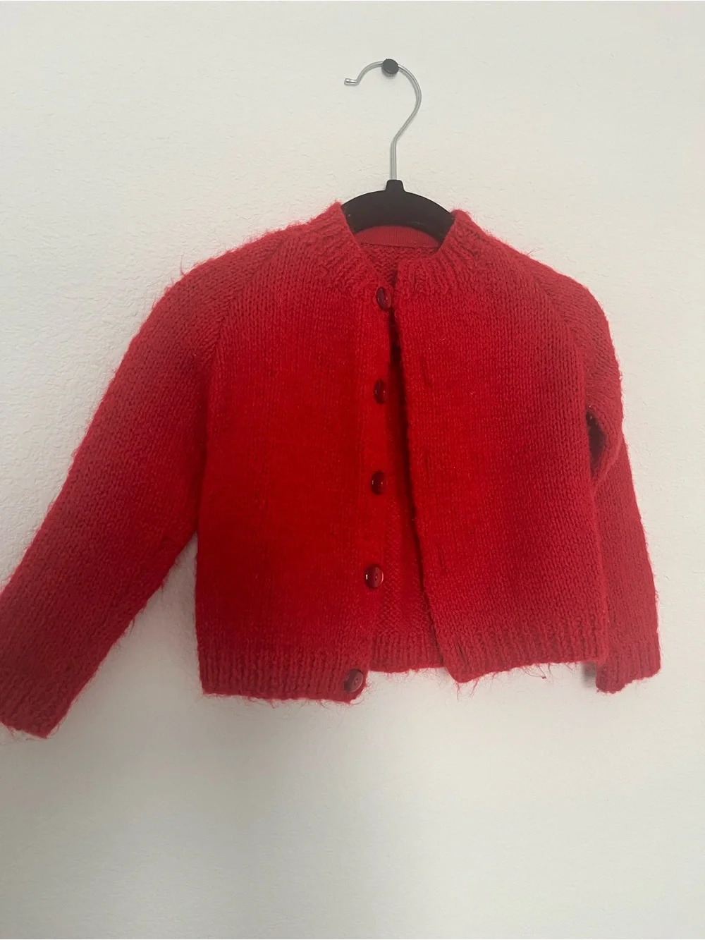 Vintage handmade Red Knit Button-Up Kids Sweater